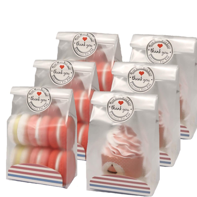 SRainbowPP 48 pcs./Pack Translucent Plastic Bags for Cookie,Cupcake,Chocolate,Candy,Snack Wrapping Good for Bakery Party with Blue Inserts and Thank You Stickers - Image 1